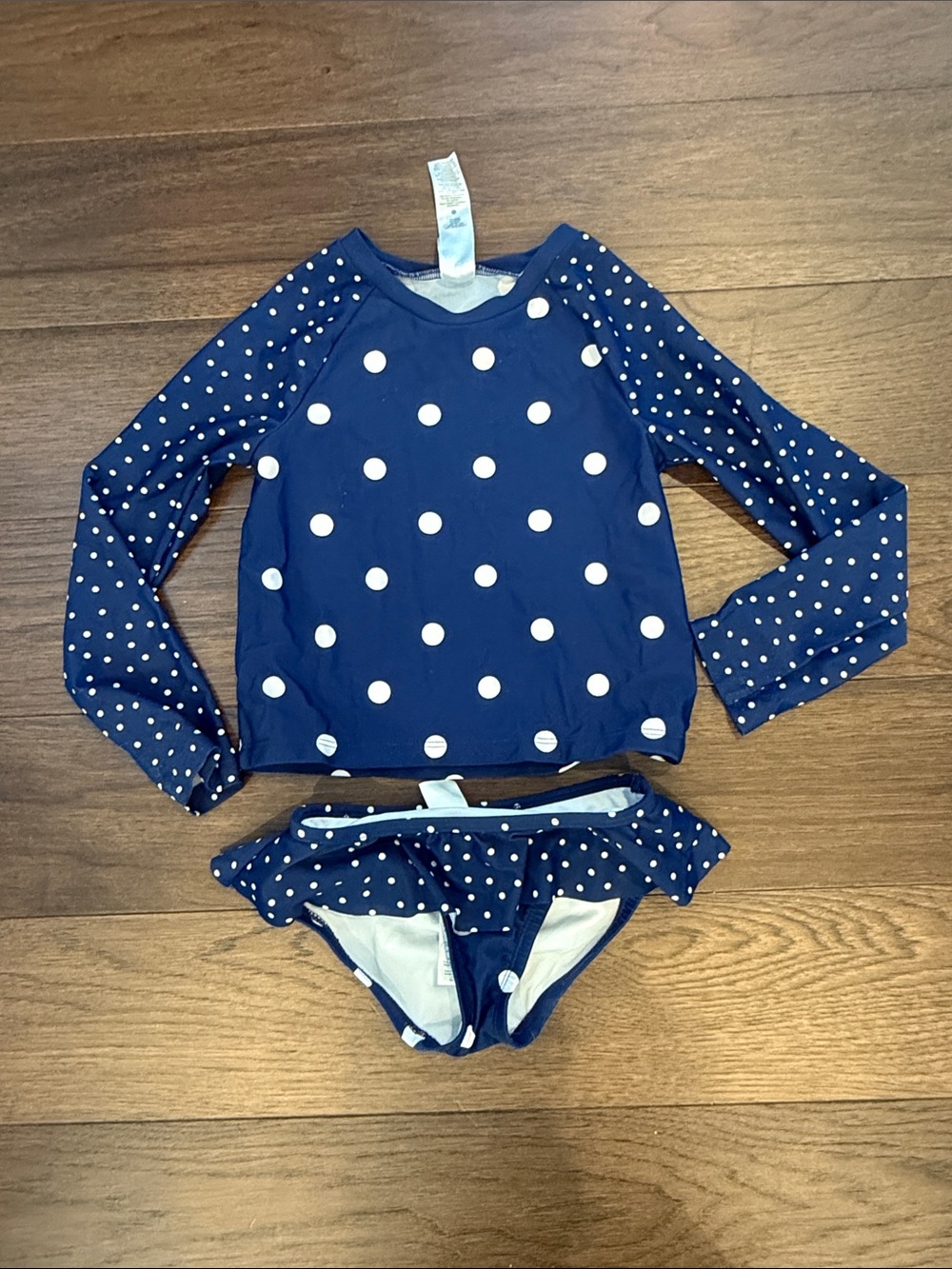 OshKosh B'gosh Navy and White Polka Dot Rash Guard Two-Piece Bikini 5T - C11-274